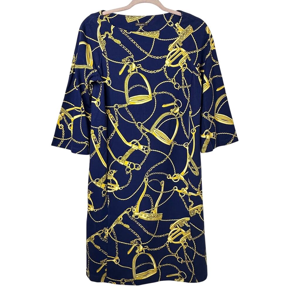 Sm J. McLaughlin Campbell Shift Dress Equestrian Flared Sleeves Preppy Classic